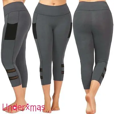 £4.99 • Buy Plus Size Women Leggings Ladies Sports Gym 3/4 Cropped Stretch Capri Pants