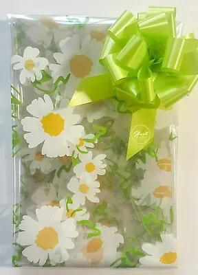 ShredAstic® Daisy Cellophane Wrap Green  Pull Bow Mothers Day Easter Hamper Kit • £0.99