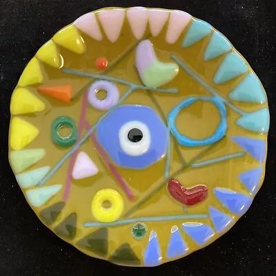  Mermaids Treasure “Contemporary Fused Art Glass  Amber Handmade 7” Bowl • $32