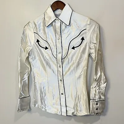 Vtg 60s H Bar C Pearl Snap Rockabilly Western Shirt  RARE Sz 30 White • $67.45