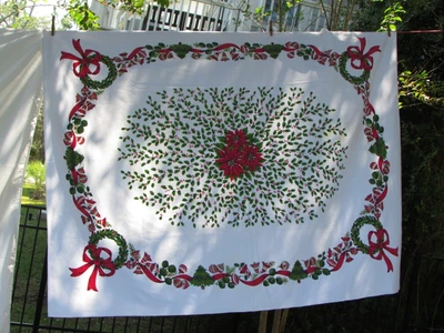 $20 • Buy Vintage Christmas Tablecloth 49 X 61 Inches