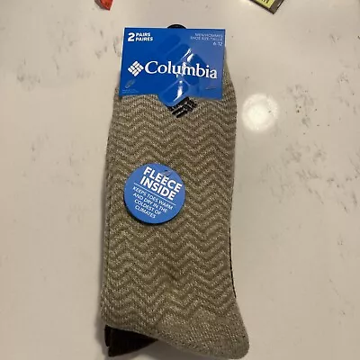 NWT Columbia Men's 2Pk Thermal Fleece Lined Socks Khaki Brwn Size 6-12 MSRP $16 • $9.99