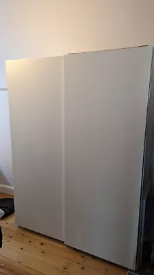 White Ikea Pax Double Wardrobe With Sliding Doors & Baskets • £150