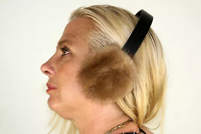 New Pastel Mink Fur Ear Muffs Leather Band Efurs4less • $36.99