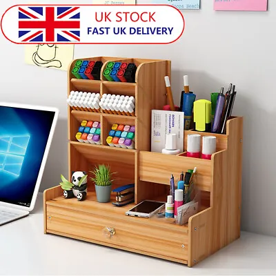£12.99 • Buy Wooden Pen Pencil Storage Holder Office Study Desk Organizer Box Tidy Shelf UK
