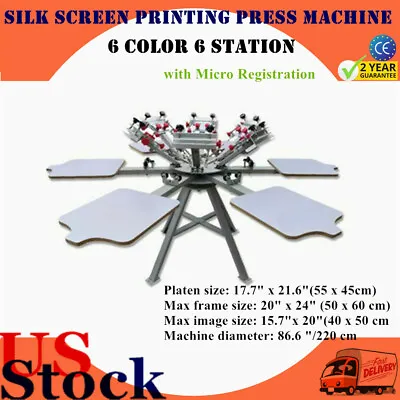 US 6 Color 6 Station Silk Screen Printing Press Machine With Micro Registration • $1433.50