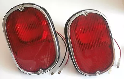 TAIL LIGHT ASSEMBLY PAIR LEFT & RIGHT RED W/ CHROME RINGS VW T2 BUS 1962-1971 • $82.35