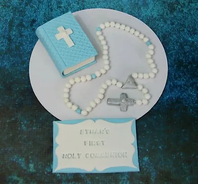 1st Holy Communion Christening Edible Handmade Bible Rosary Plaque Cake Topper  • £27.99