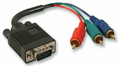 20cm VGA Male To 3 RCA RGB/Component Plug Cable YpbPr PC/Laptop Video Patch Lead • £4.42