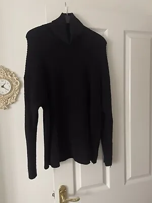 M&s Womens Soft Black Polo Neck Long Sleeve Jumper Size Medium • £8.55