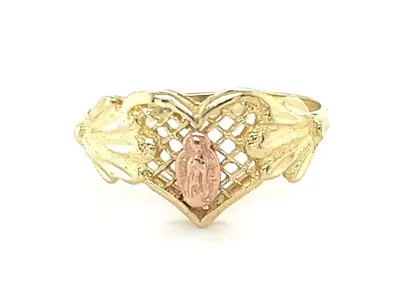 14k Yellow & Rose Gold Virgin Mary Heart Ring Size 8.5  Our Lady Of Guadalupe • $169.99