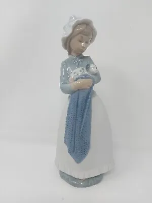 £28 • Buy NAO Spain Porcelain Figurine Girl Holding Puppy In Blanket 0241