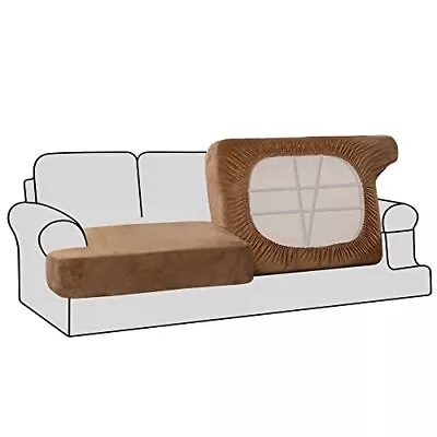  Stretch Velvet 2 Piece T Cushion Sofa Slipcovers 2 Cushion Sofa Camel • $44.05