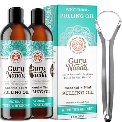 2/1PC GuruNanda Natural Whitening Pulling Oil With Coconut Oil Alcohol Free237ml • £5.95