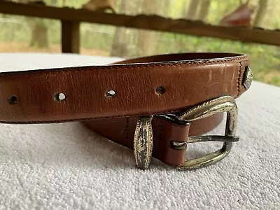 Vintage 1995 Onyx Brighton Men’s Brown Western Leather Concho Belt Size 36 10207 • $26.95