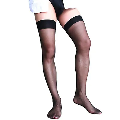 Mens Tights Glossy Sheer Socks Thigh High Stockings See-Through Underwear Sexy • $7.51