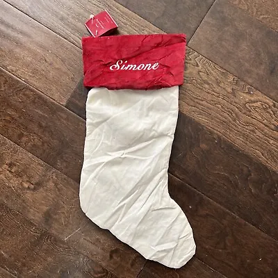 NWT Pottery Barn Classic Med Ivory Red Velvet Christmas Stocking Mono Simone • $16.50