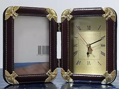 Loui  Michael Picture Frame & Quartz Hand Clock Brass Borders Black Velvet Back • $49.99