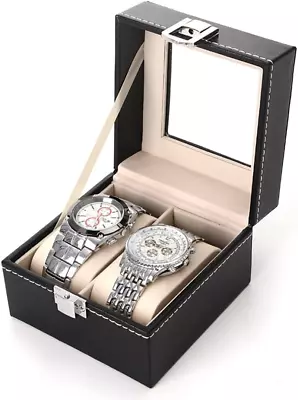 Nuangela 2 3 6 10 Slot Watch Box PU Leather Lockable Watch Storage Boxes With Gl • $19.01