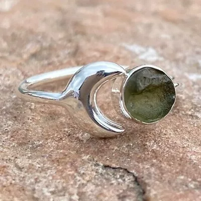 Authentic Czech Moldavite Ring Solid 925 Sterling Silver Gemstone Handmade Gift • $22