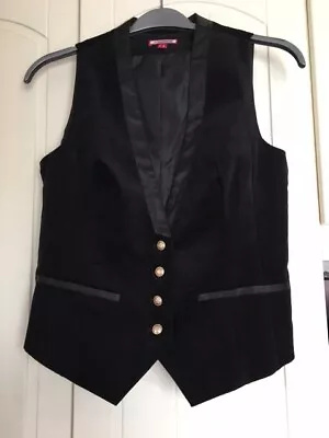 Ladies Black Velvet Waistcoat With Satin Back And Trim Size 10 Bought For BGT  • £12