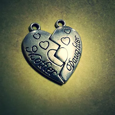 Heart Charms Antiqued Silver Mother Daughter Friendship Charms Broken Heart Set • $3.50