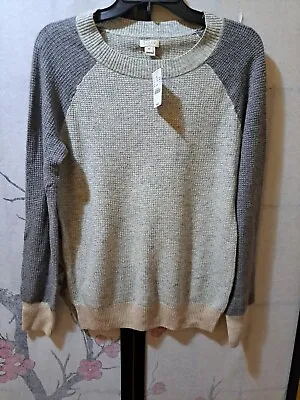 NWT J Crew Waffle Weave Knit Thermal Look Sweater  Shirt Women's Gray Tan M • $32.99