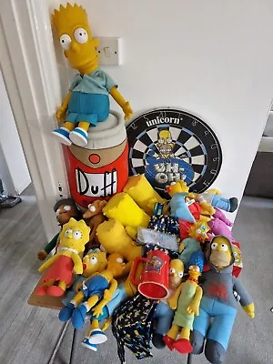 The Simpsons Plush Bundle Homer Bart Lisa Maggie Marge Duff Dart Board Tie Mugs • £135