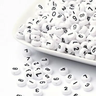 50 Number Beads White Flat Bulk Beads Wholesale 6mm Assorted Lot Mixed • $6.05