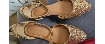 Bronze Glitter Sparkle Flat Shoes W/Strap - Size 8 Pointed Toe Design • $20