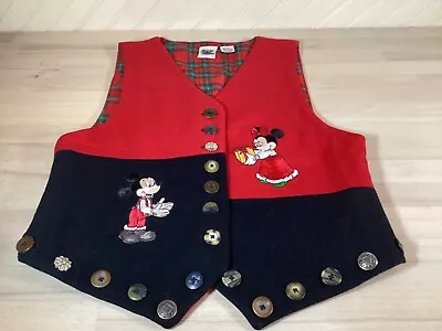 Disney Catalog Vtg Mickey Minnie Christmas Wool Blend Sweater Vest Woman’s Sz Lg • $24.99