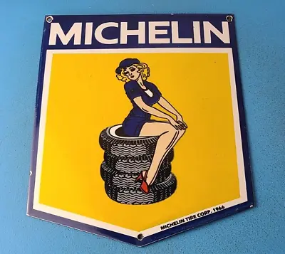 Vintage Michelin Tires Sign - Gas Oil Pump Plate Sign - Chevron Service Sign • $144.47