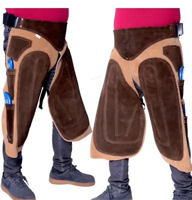 Farrier Chaps With 4 Knife Pockets & 2 Nail Magnet Full Leather  Shoeing Apron. • $95.99