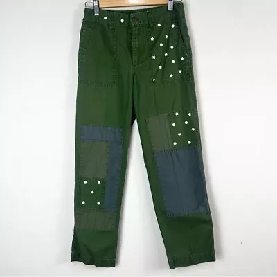 J. Crew Embroidered Flower Boyfriend Chino Pant With Patches Green Size 0 • $44.99