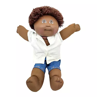 Cabbage Patch Kids Doll 1982 Black Boy Hair Vintage Jeans Shirt Brown Eyes • $35