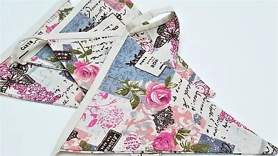 £4.99 • Buy DOUBLE Sided Handmade Fabric Bunting Vintage French Rose Butterfly Cotton