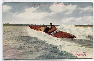 Power Speed Boat Setting Record Lake Michgan 1910c Postcard • $7.50