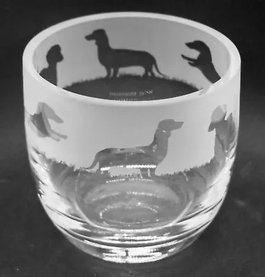 DACHSHUND Frieze 14cm Crystal Glass Candle Holder • $49.77