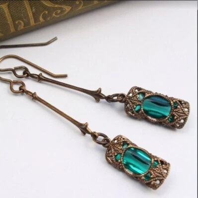 $5.25 • Buy Women Retro Boho Jewelry Indian Earrings Zircon Green Drop Dangle Ear Stud