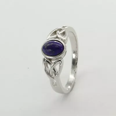 Size 6 - Oval Celtic BLUE LAPIS LAZULI Ring - 925 STERLING SILVER - Rhodium #93 • $23.47