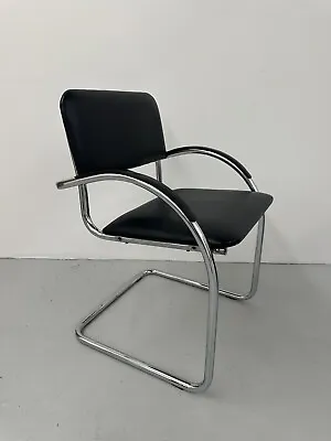 Black Leather And Chrome Cantilever Arm / Dining Chair X 4 Mid Century Modern • £295