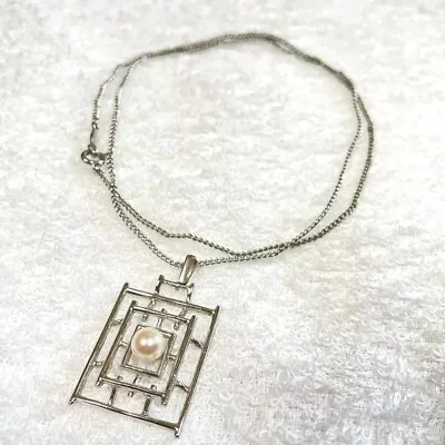 MIKIMOTO Akoya Pearl Necklace 6mm Silver Sterling 925 Pendant Chain Square 16  • $135