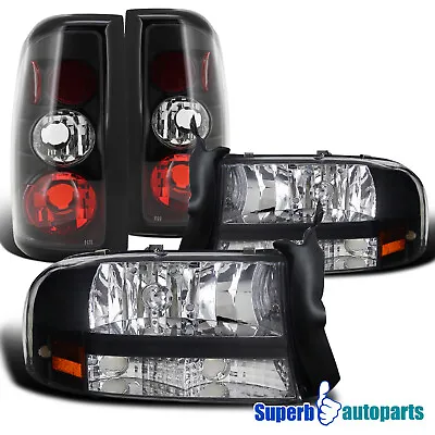 Fits 1997-2004 Dodge Dakota Headlights+Tail Brake Lamps Black • $146.26