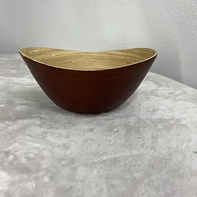 Idanger Bamboo Wood Spun Oval Bowl Decorative Modern Natural Decor Rustic Deco • $12.50