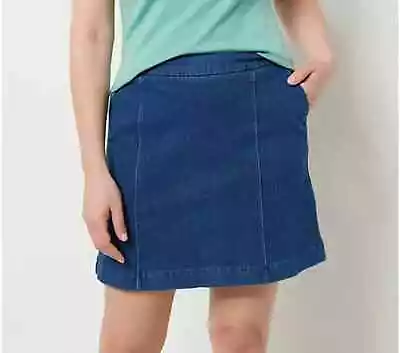 Isaac Mizrahi Live Knit Denim Pull On Skort-Med Indigo-Petite Small-NEW-A485771 • $16.99