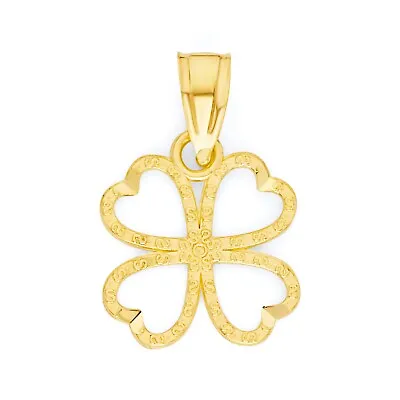 Solid Gold Clover Pendant In 10 Or 14k Four Leaf Clover Necklace For Women • $28.99