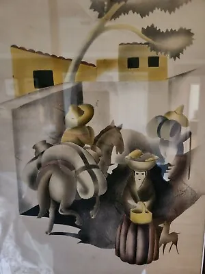 Original MCM Deco Airbrush Print Mexican Village 13 By 15 • $95