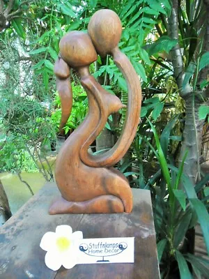 Abstract Sculpture LOVING COUPLE Hand Crafted Wood Statue - 40cm • $45