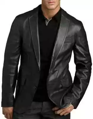 Leather Blazer Handmade Stylish Coat Men's Black Genuine Soft Formal Designer • $200