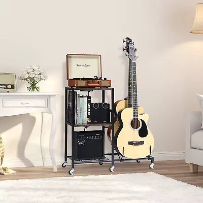 Guitar Stand For 2 Guitars With Wheels & 3-Tier Storage Shelfwith Power Outlets • $49.99